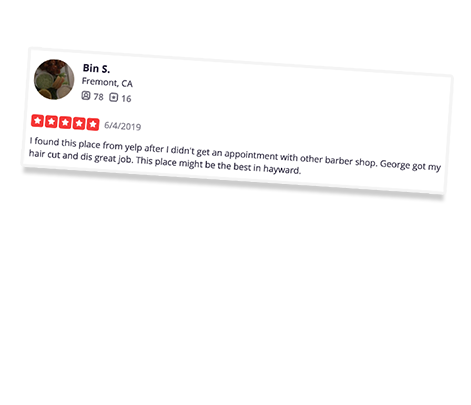 mgx barbersop 5 star review from Bin in Fremont
