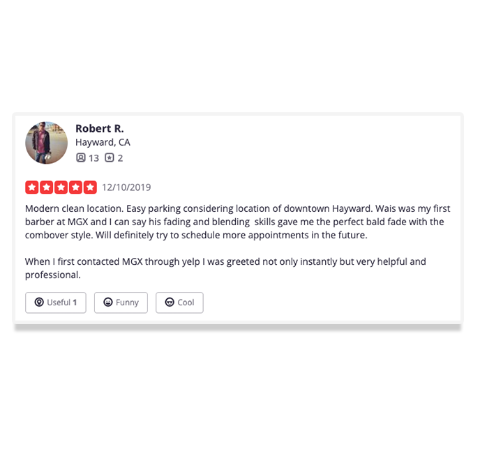mgx barbersop 5 star review from robert