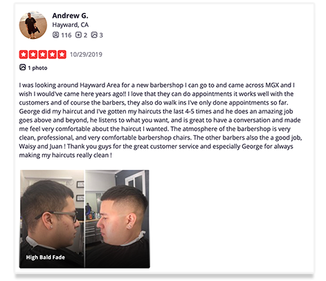 mgx barbersop 5 star review from Andrew in Hayward
