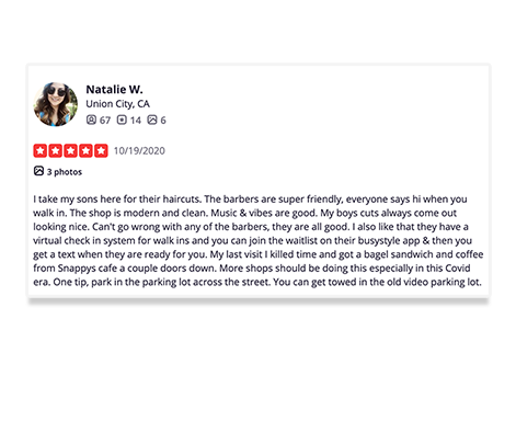 mgx barbersop 5 star review from natalie in union city