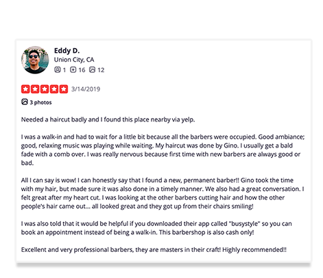 mgx barbersop 5 star review from Eddy in Union City